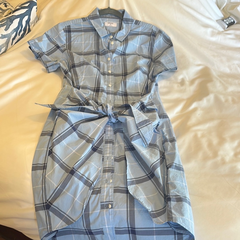 Blue Plaid Button-Up Dress